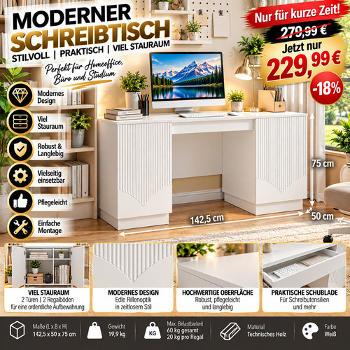 Schreibtisch hochglanz weiß - hochglanz,